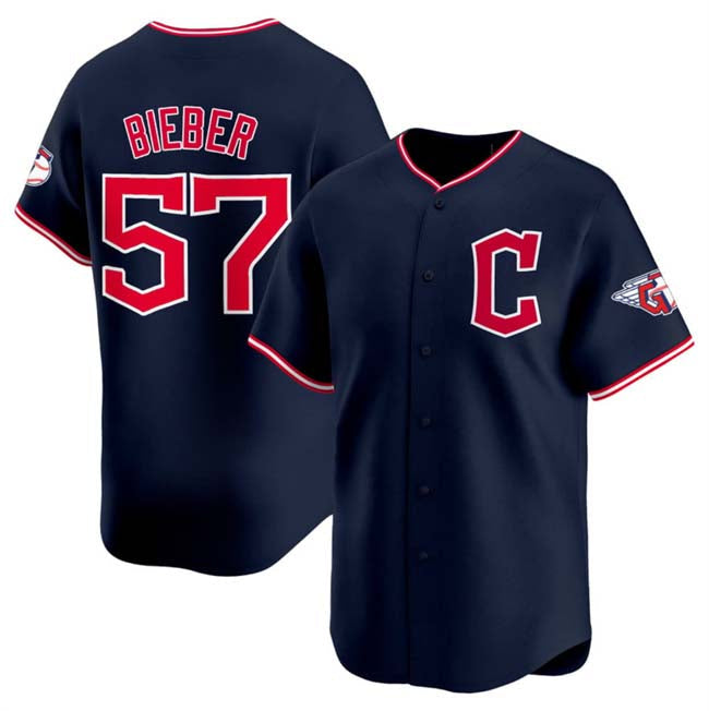 Cleveland Guardians #57 Shane Bieber Navy 2025 Alternate Limited Stitched Baseball Jersey baseball jersey product view 1