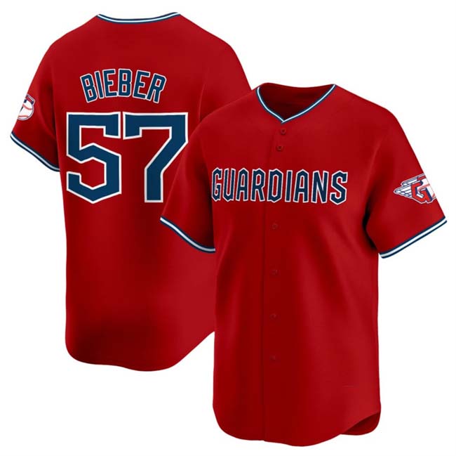 Cleveland Guardians #57 Shane Bieber Red Alternate Limited Stitched Baseball Jersey baseball jersey product view 1