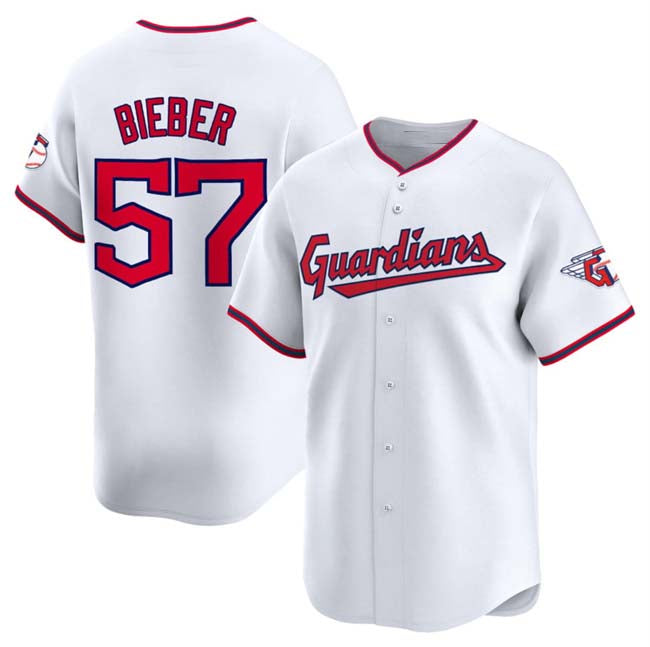 Cleveland Guardians #57 Shane Bieber White Home Limited Stitched Baseball Jersey baseball jersey product view 1