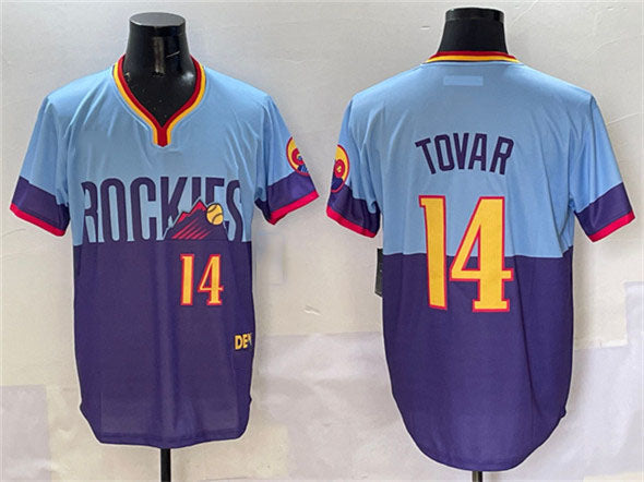 Colorado Rockies #14 Ezequiel Tovar Purple Light Blue 2025 City Connect Limited Stitched Baseball Jersey baseball jersey product view 1