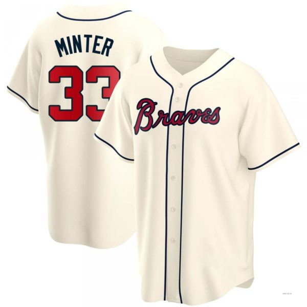 Atlanta Braves #33 A.J. Minter Cream Alternate Jersey Stitches Baseball Jerseys baseball jersey product view 1