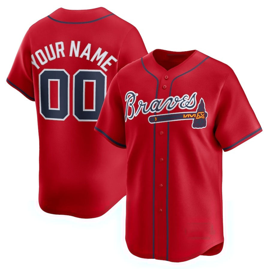 Custom Atlanta Braves Alternate Limited Jersey - Red Baseball Jerseys baseball jersey product view 1