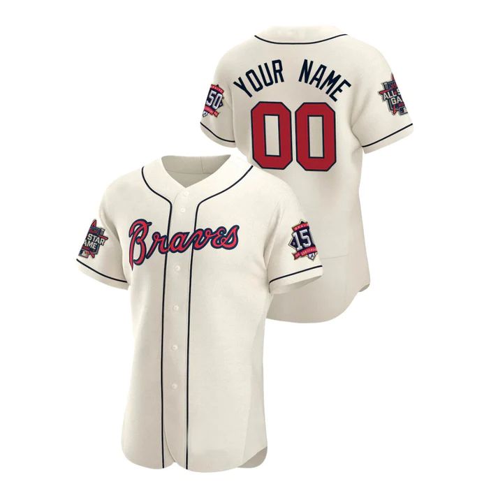 Custom Atlanta Braves Stitched Cream Game Patch 2021 All Star 150th Baseball Jerseys baseball jersey product view 1