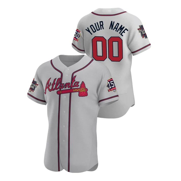 Custom Atlanta Braves Stitched Gray Game Patch 2021 All Star 150th Baseball Jerseys baseball jersey product view 1