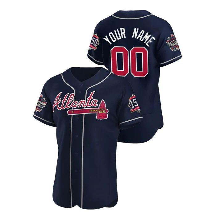 Custom Atlanta Braves Stitched Navy Red Game Patch 2021 All Star 150th Baseball Jerseys baseball jersey product view 1