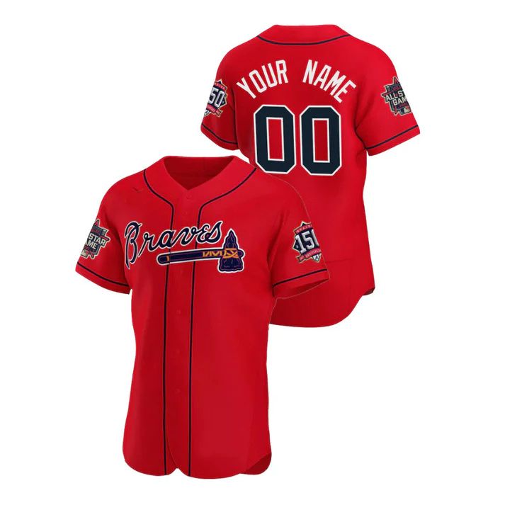 Custom Atlanta Braves Stitched Red Game Patch 2021 All Star 150th Baseball Jerseys baseball jersey product view 1