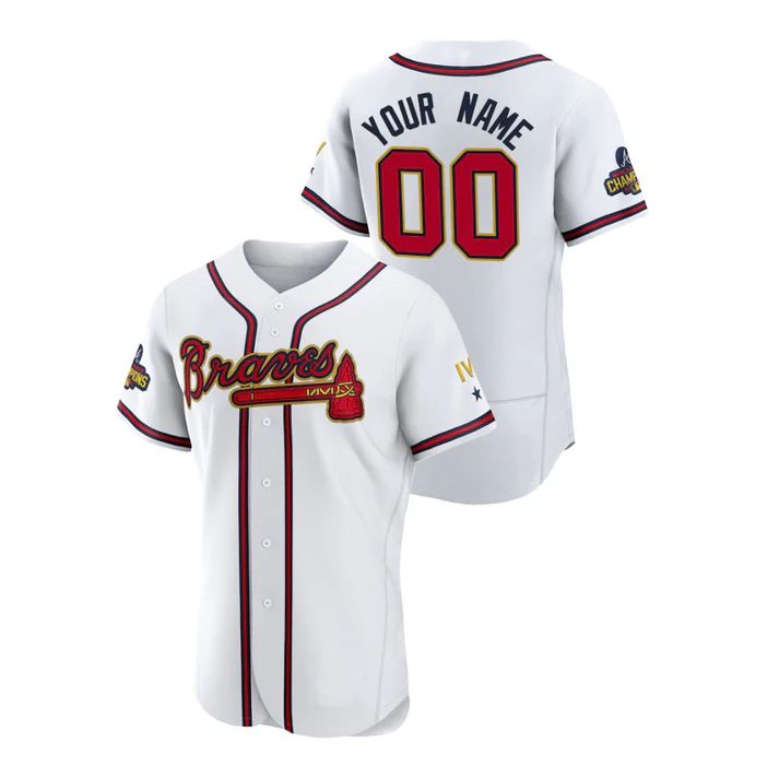Custom Atlanta Braves White 2022 Gold Program Stitched Baseball Jerseys baseball jersey product view 1