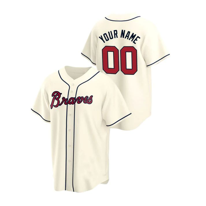 Custom Atlanta Braves #00 Cream Men Youth Women Team Name Number Birthday gift Stitched Baseball Jerseys baseball jersey product view 1
