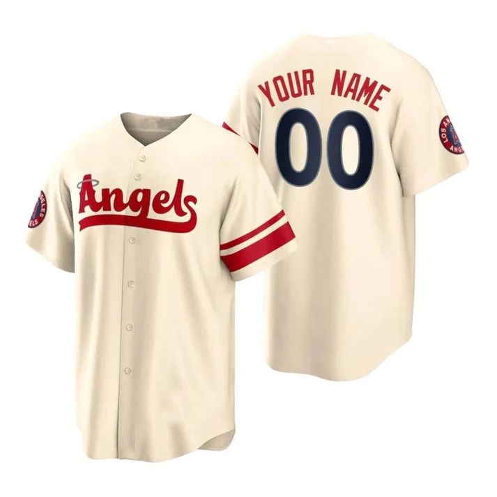 Custom Los Angeles Angels Cream Stitched 2022 City Connect Jersey Men Youth Women Baseball Jerseys baseball jersey product view 1