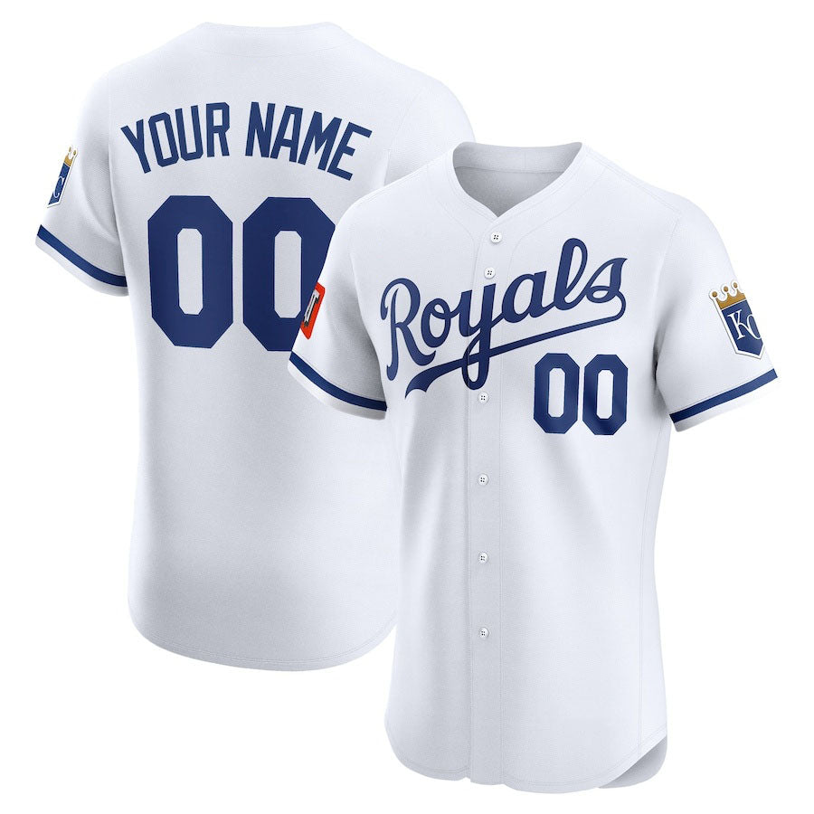 Custom Kansas City Royals Home Elite Sponsor Patch Jersey ¨C White Stitched Baseball Jersey baseball jersey product view 1