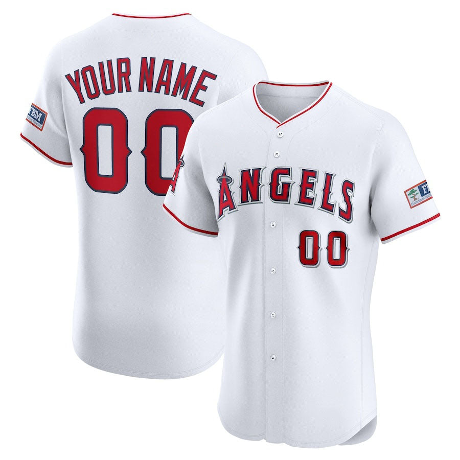 Custom Los Angeles Angels Home Elite Sponsor Patch Jersey ¨C White Stitched Baseball Jersey baseball jersey product view 1