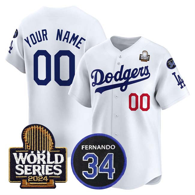 Custom Los Angeles Dodgers ACTIVE PLAYER White 2024 World Series With Fernando Memorial Patch Limited Stitched Baseball Jersey baseball jersey product view 1