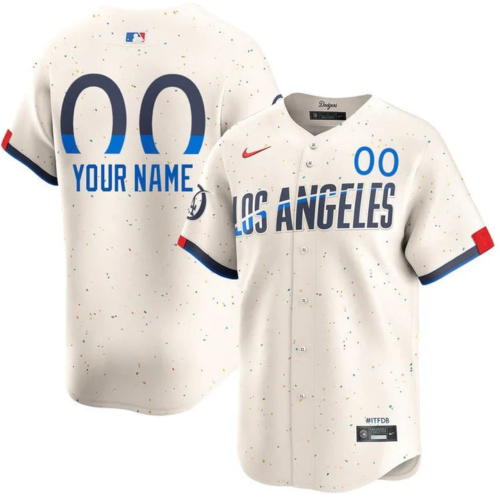 Custom Los Angeles Dodgers City Connect Jersey - Cream baseball jersey product view 1
