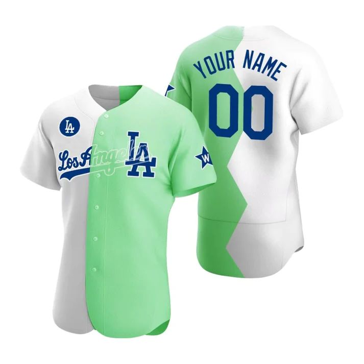 Custom Los Angeles Dodgers jersey 2022 All Star Celebrity Softball Game White Green Split Baseball Anniversary Gift Men Baseball Jerseys baseball jersey product view 1
