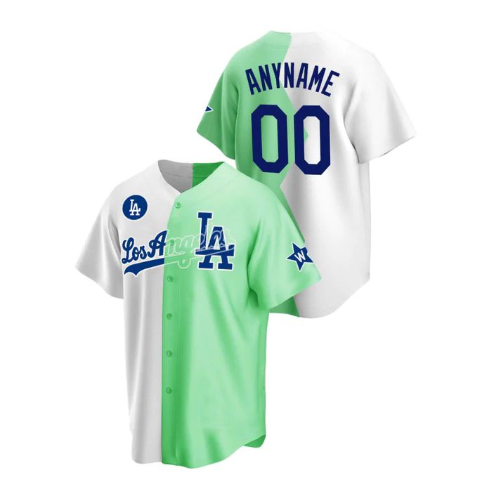 Custom Los Angeles Dodgers jersey 2022 All Star Celebrity Softball Game White Green Split Baseball Annivers Baseball Jerseys baseball jersey product view 1