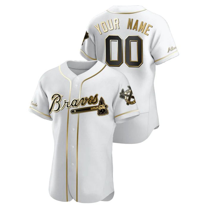 Custom Atlanta Braves Golden Edition White Jersey Birthday gift Stitched Baseball Jerseys baseball jersey product view 1