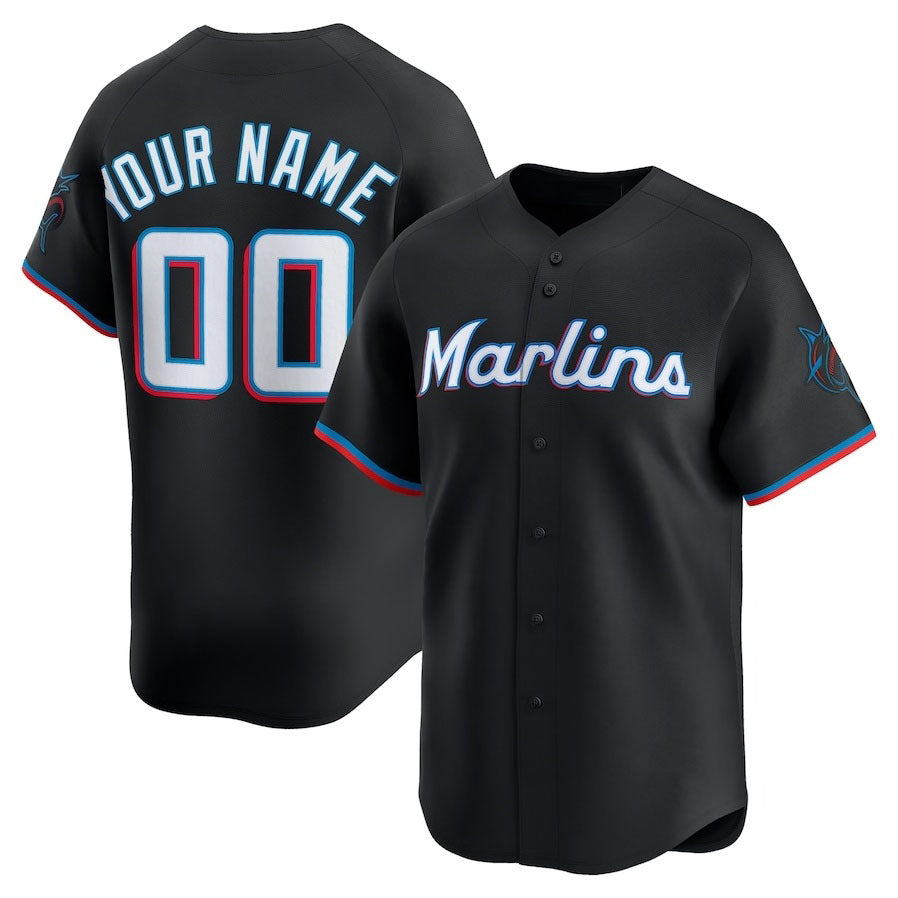 Custom Miami Marlins Alternate Limited Jersey - Black Stitched Baseball Jersey baseball jersey product view 1