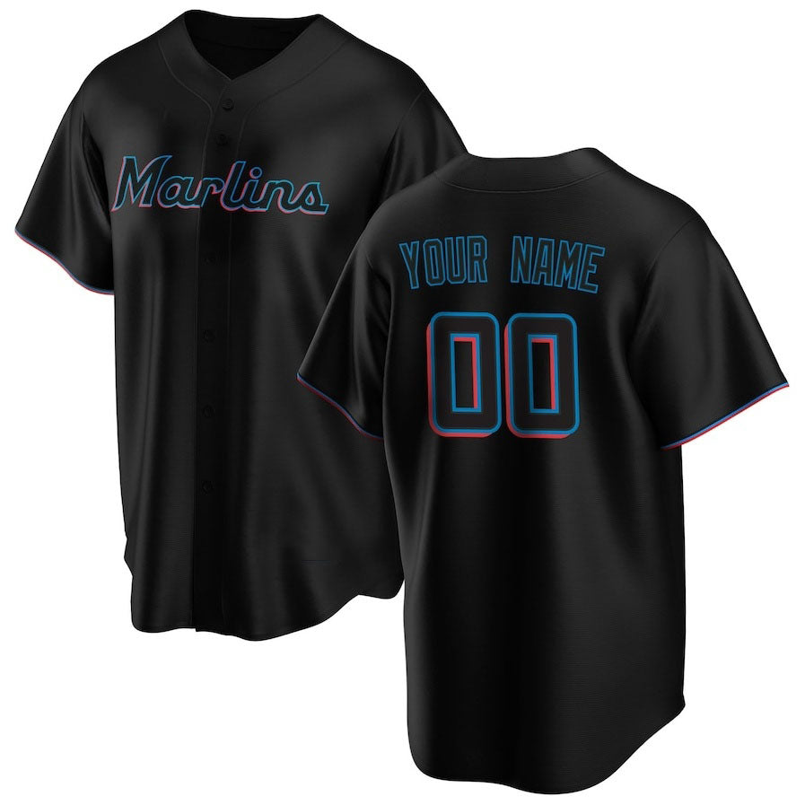 Custom Miami Marlins Alternate Replica Jersey - Black Stitched Baseball Jersey baseball jersey product view 1