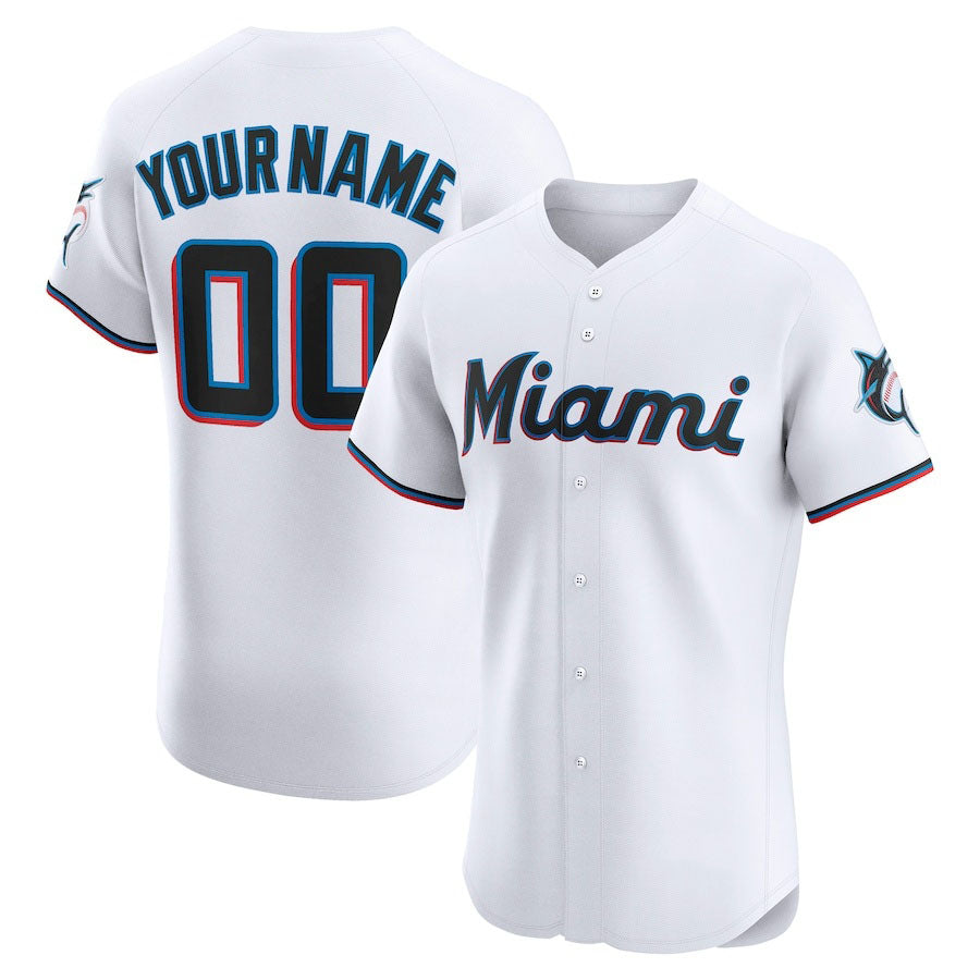 Custom Miami Marlins Home Elite Jersey ¨C White Stitched Baseball Jersey baseball jersey product view 1