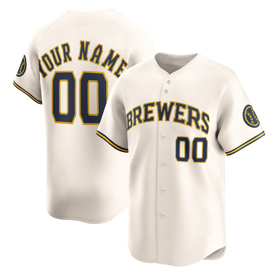 Custom Milwaukee Brewers Home Limited Jersey ¨C Cream Stitched Baseball Jersey baseball jersey product view 1