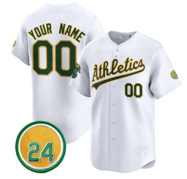 Custom Oakland Athletics Active Player White Rickey Henderson Patch Vapor Premier Limited Stitched Baseball Jersey baseball jersey product view 1