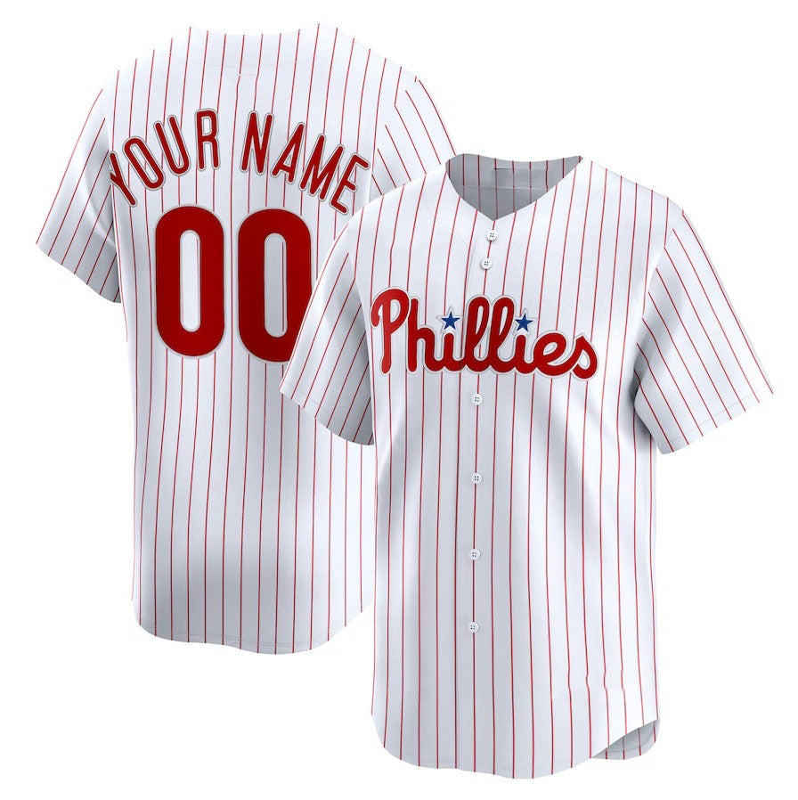 Custom Philadelphia Phillies Home Limited Jersey - White Stitched Baseball Jersey baseball jersey product view 1