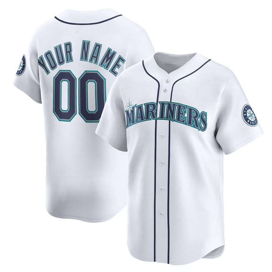 Custom Seattle Mariners Home Limited Jersey - White Stitched Baseball Jersey baseball jersey product view 1