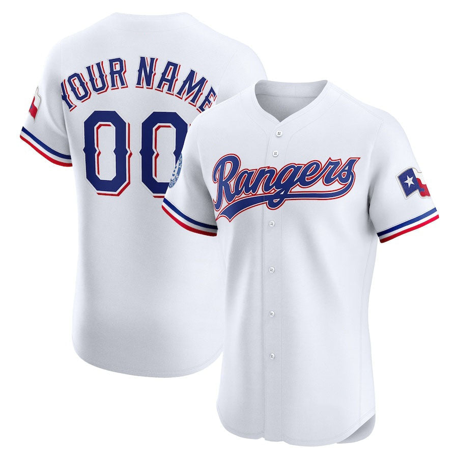 Custom Texas Rangers Home Elite Sponsor Patch Jersey ¨C White Stitched Baseball Jersey baseball jersey product view 1