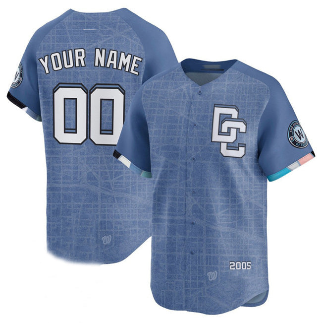 Custom Washington Nationals ACTIVE PLAYER Blue 2025 City Connect Limited Stitched Baseball Jersey baseball jersey product view 1