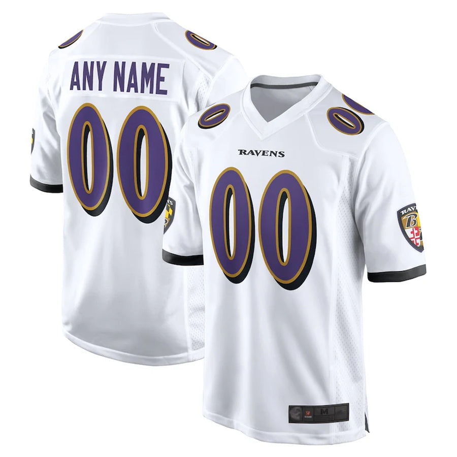 Custom B.Ravens White Home Game Football Jerseys football jersey product view 1