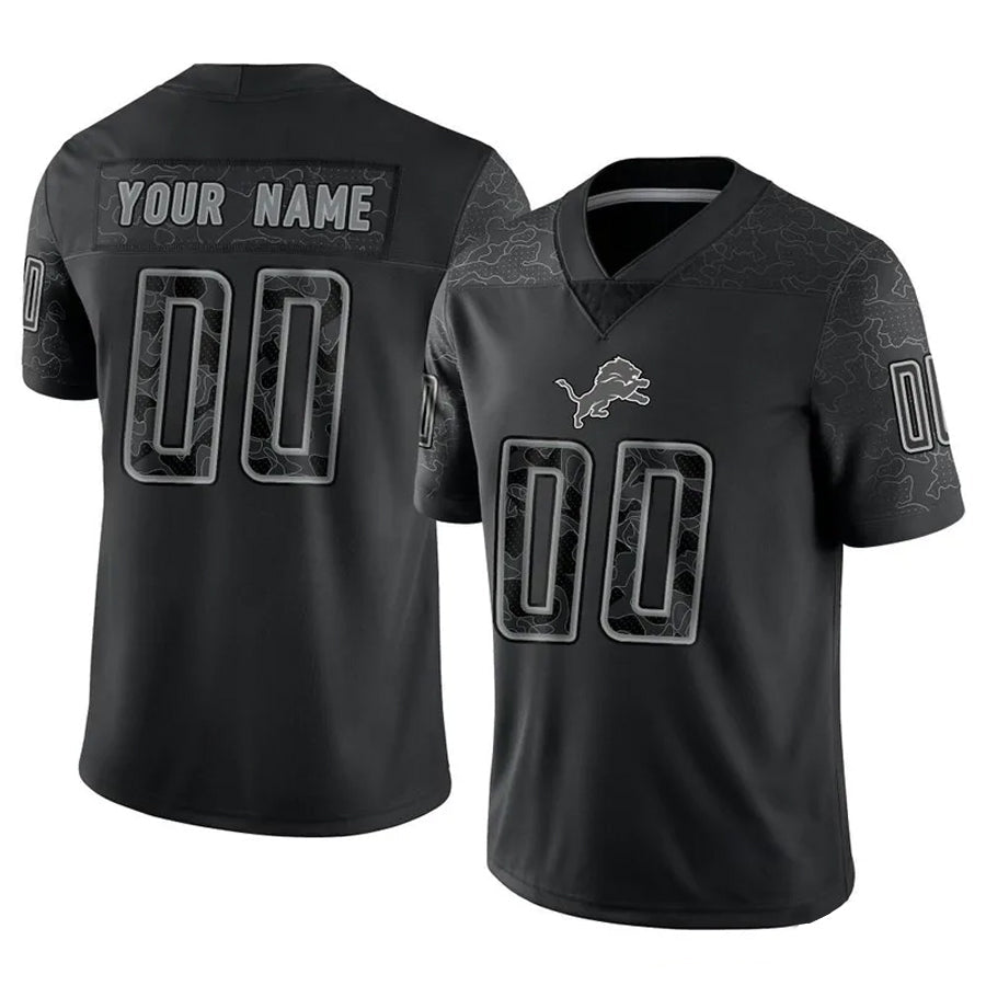 Custom D.Lions Black RFLCTV Limited Football Jerseys football jersey product view 1