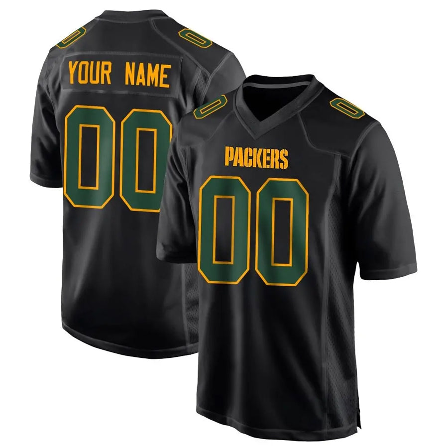 Custom GB.Packers Black Fashion Game Football Jerseys football jersey product view 1