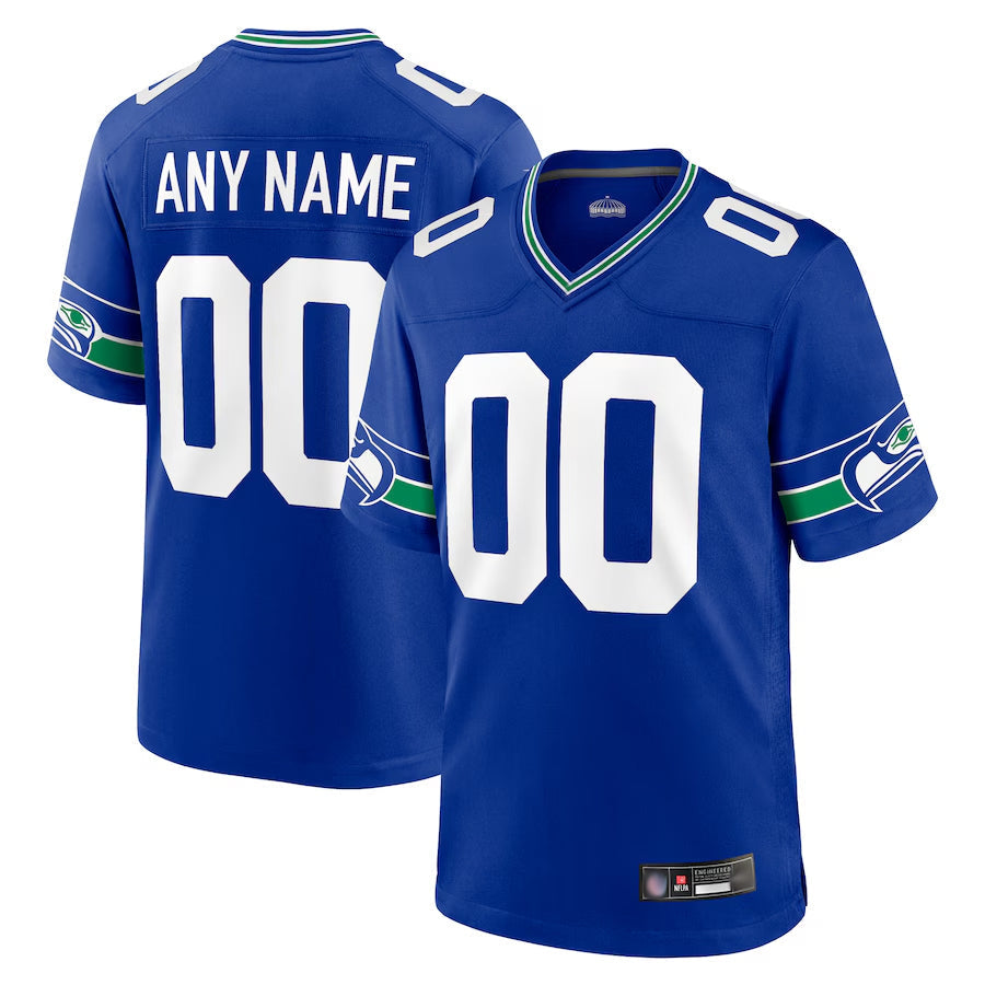 Custom S.Seahawks Royal Throwback Game Football Jerseys football jersey product view 1