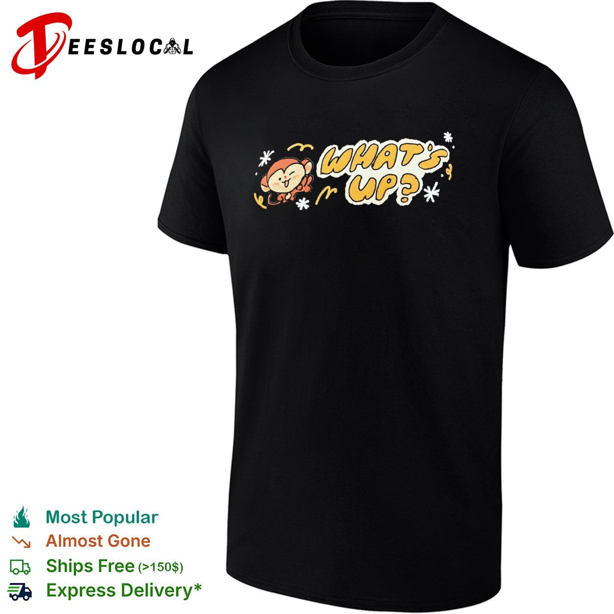 Cute Monkey Character What Is Up - Adult & Kids T-Shirts, Sweatshirts & Hoodies apparel design preview 1