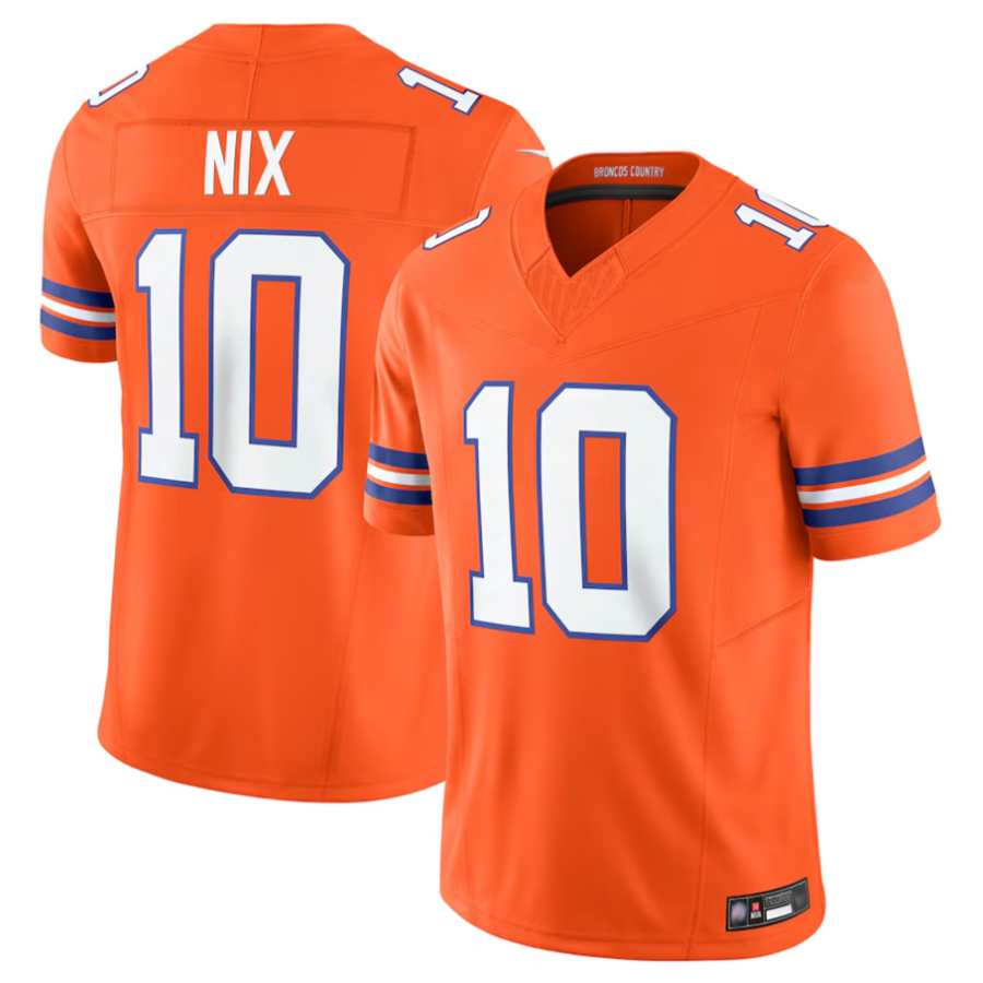 D.Broncos #10 Bo Nix Player Orange Vapor F.U.S.E. Limited Football Jerseys football jersey product view 1