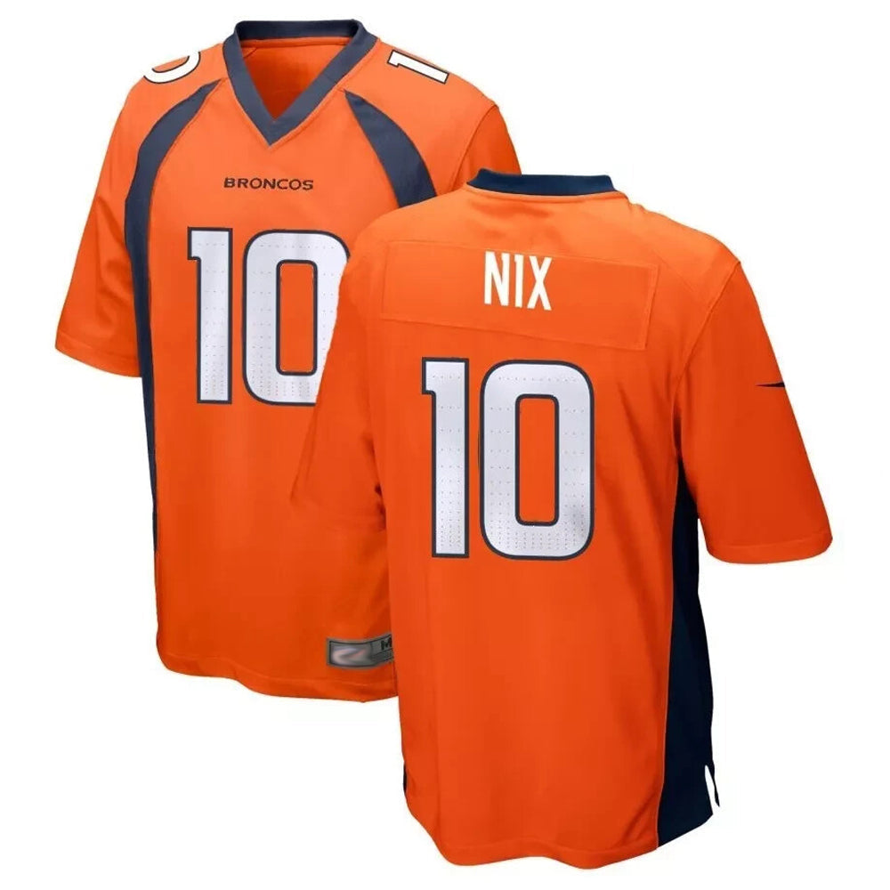 D.Broncos #10 Bo Nix Player Orange Game Football Jerseys football jersey product view 1