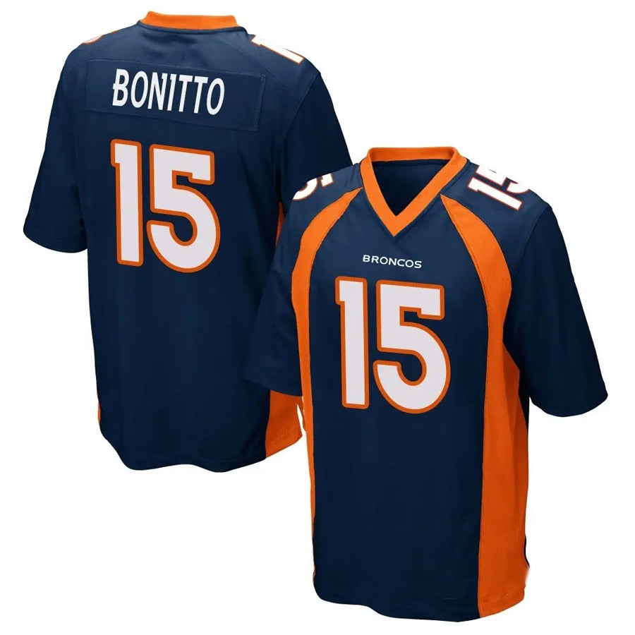 D.Broncos #15 Nik Bonitto Player Navy Game Football Jerseys football jersey product view 1