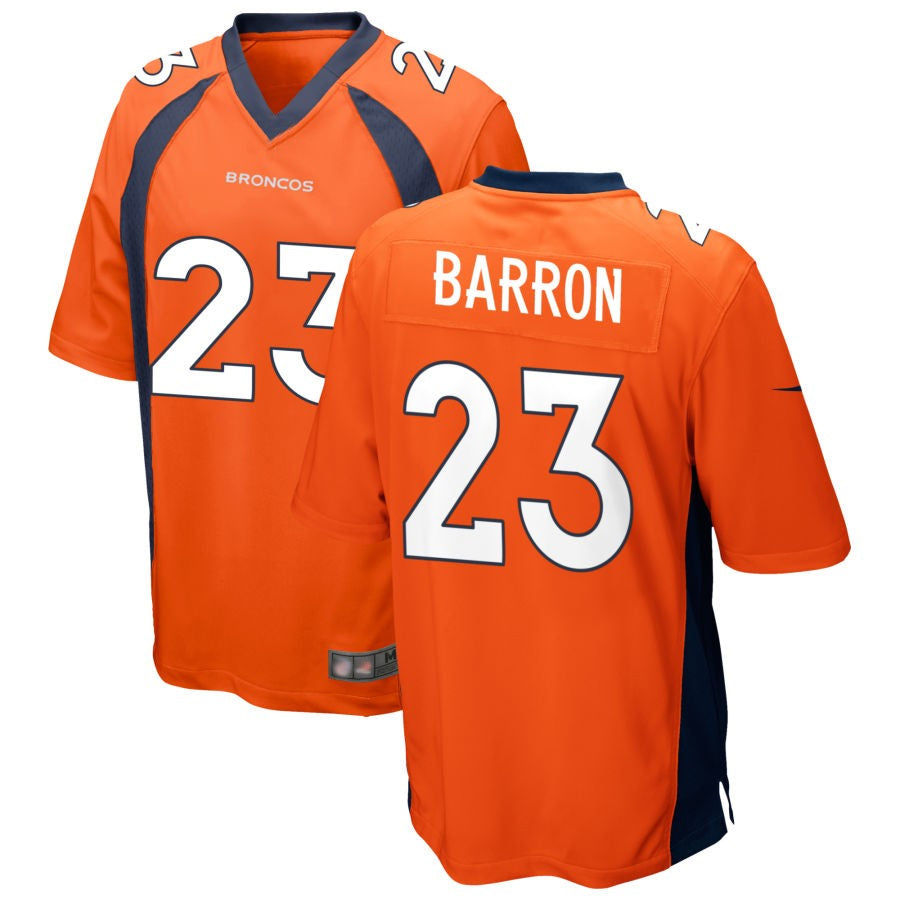 D.Broncos #23 Jahdae Barron Player Orange Game Football Jerseys football jersey product view 1