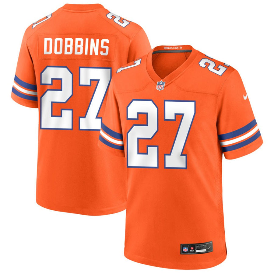 D.Broncos #27 J.K. Dobbins Player Orange Throwback Game Football Jerseys football jersey product view 1