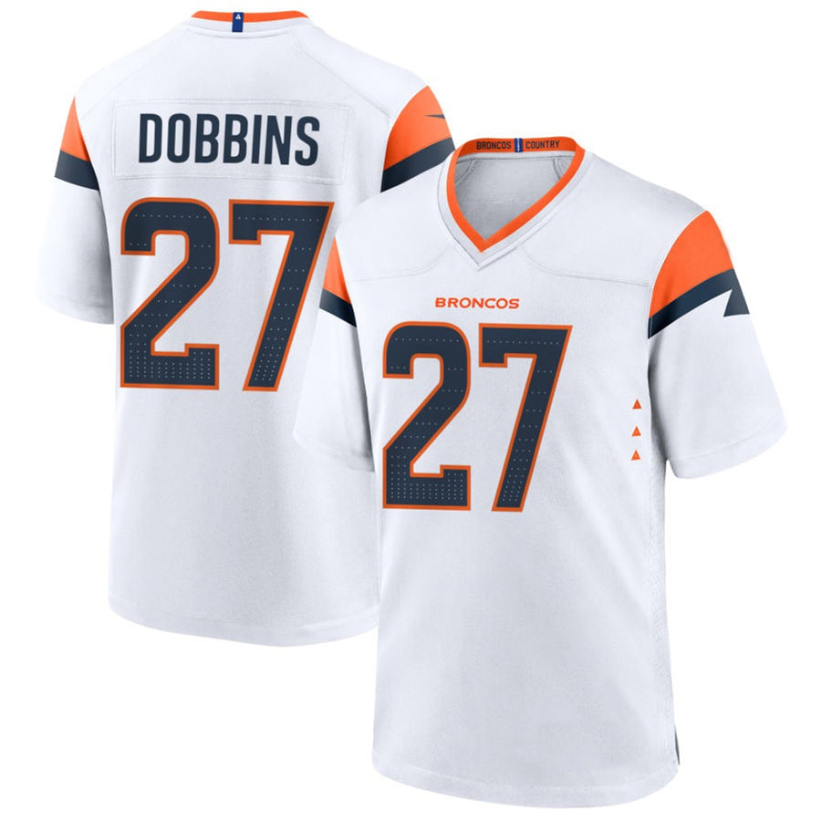 D.Broncos #27 J.K. Dobbins Player White Home Game Football Jerseys football jersey product view 1