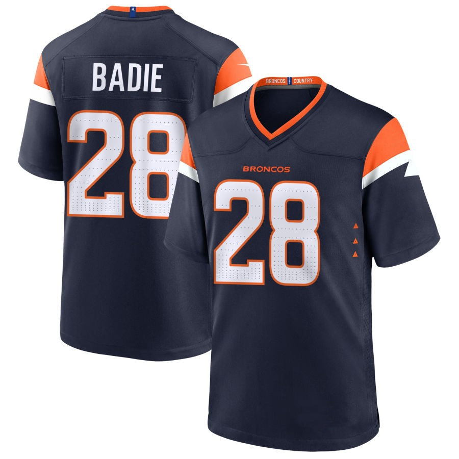 D.Broncos #28 Tyler Badie Player Navy Home Game Football Jerseys football jersey product view 1