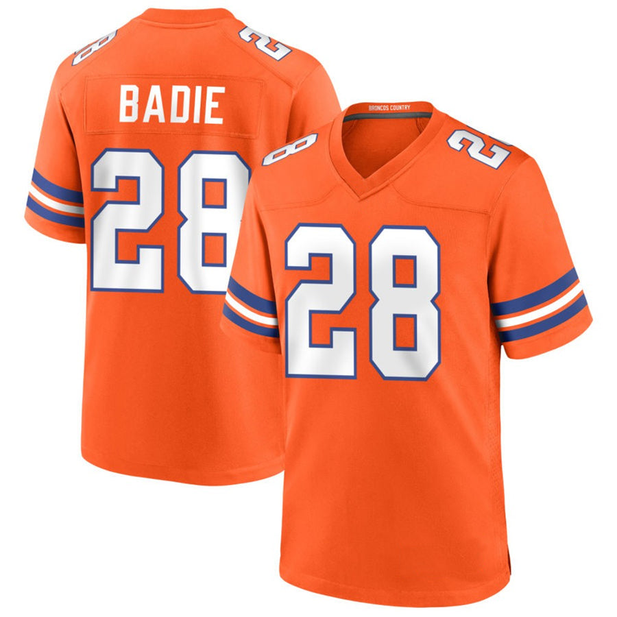 D.Broncos #28 Tyler Badie Player Orange Collection Throwback Game Football Jerseys football jersey product view 1