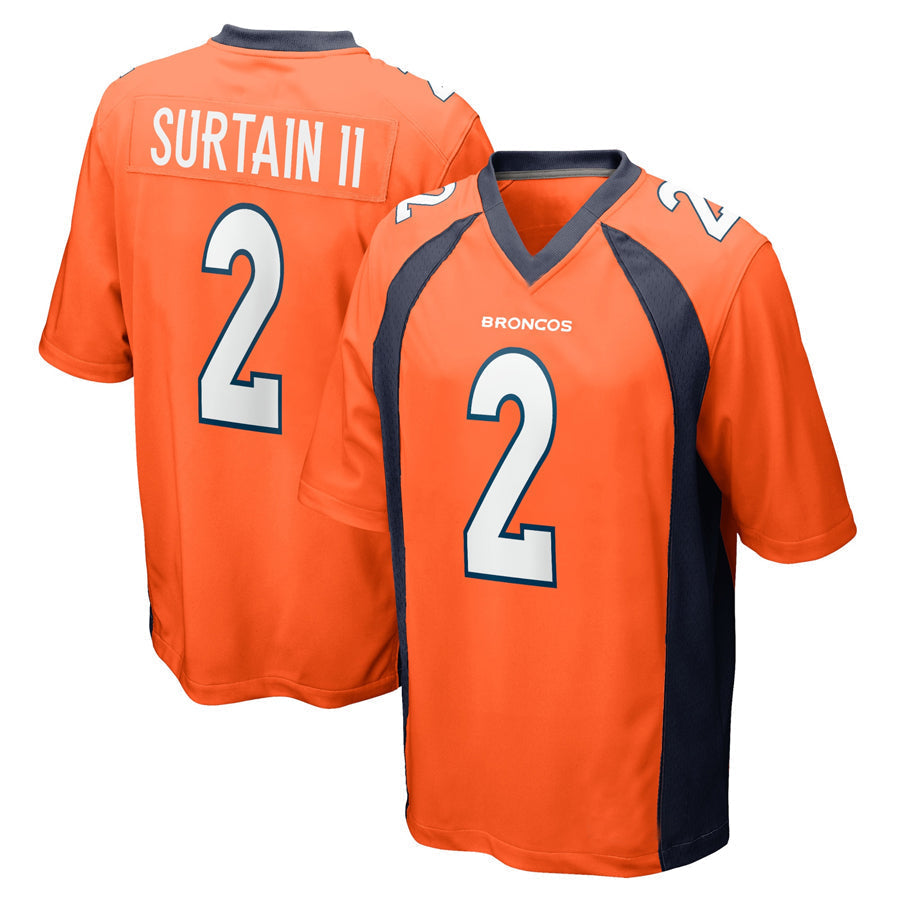D.Broncos #2 Patrick Surtain II Player Orange Home Game Football Jerseys football jersey product view 1