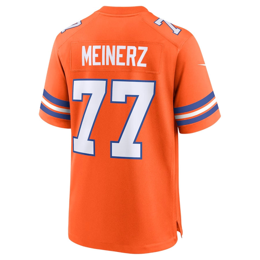 D.Broncos #77 Quinn Meinerz Orange Mile High Collection 1977 Throwback Player Game Stitched American Football Jerseys football jersey product view 1