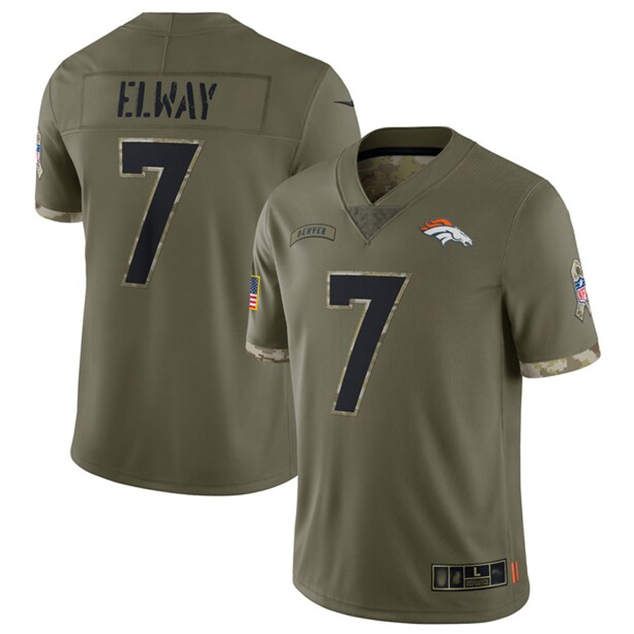 D.Broncos #7 John Elway Player Limited Salute To Service Olive Football Jerseys football jersey product view 1