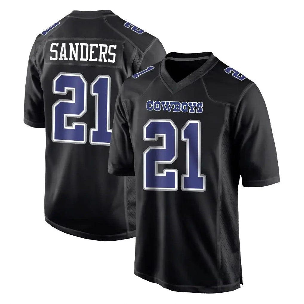 D.Cowboys #21 Deion Sanders Player Navy Carbon Black Fashion Football Jerseys football jersey product view 1