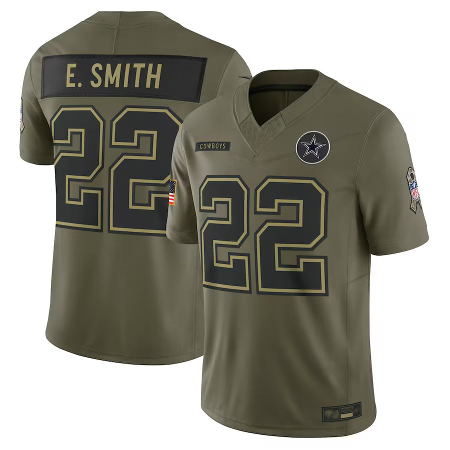 D.Cowboys #22 Emmitt Smith Player Olive Salute to Service Retired Limited Football Jerseys football jersey product view 2