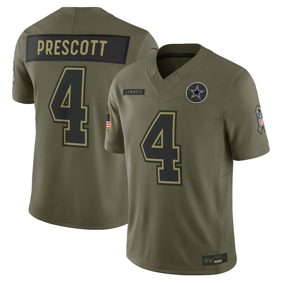 D.Cowboys #4 Dak Prescott Player Olive Salute to Service Limited Football Jerseys football jersey product view 2