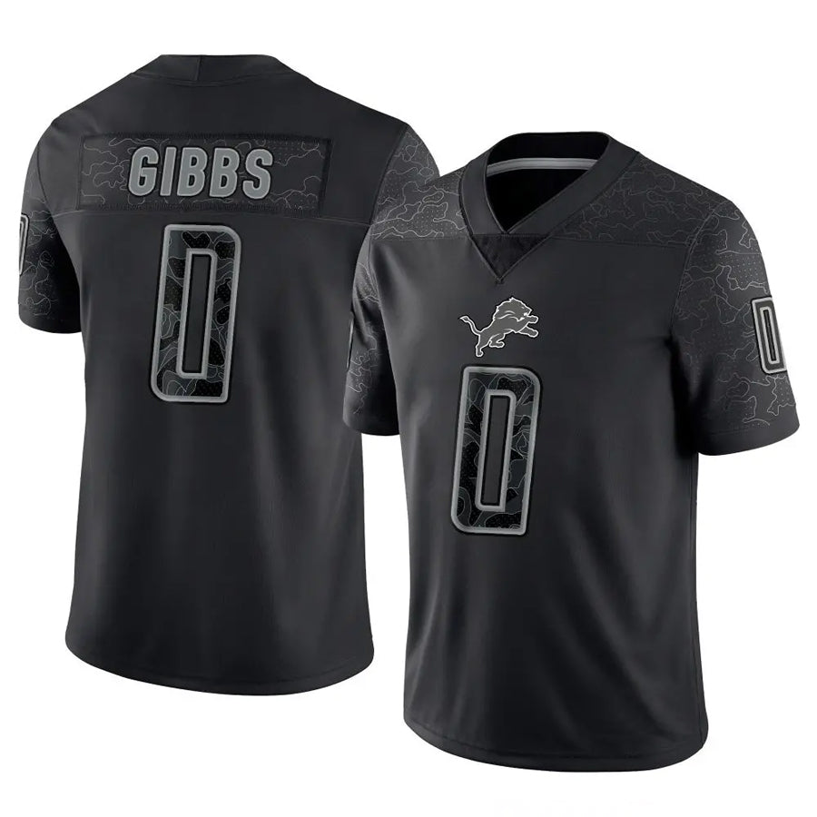 D.Lions #0 Jahmyr Gibbs Player Black REFLECTIVE Limited Football Jerseys football jersey product view 1