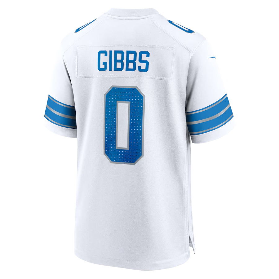 D.Lions #0 Jahmyr Gibbs Player White Home Game Football Jerseys football jersey product view 1